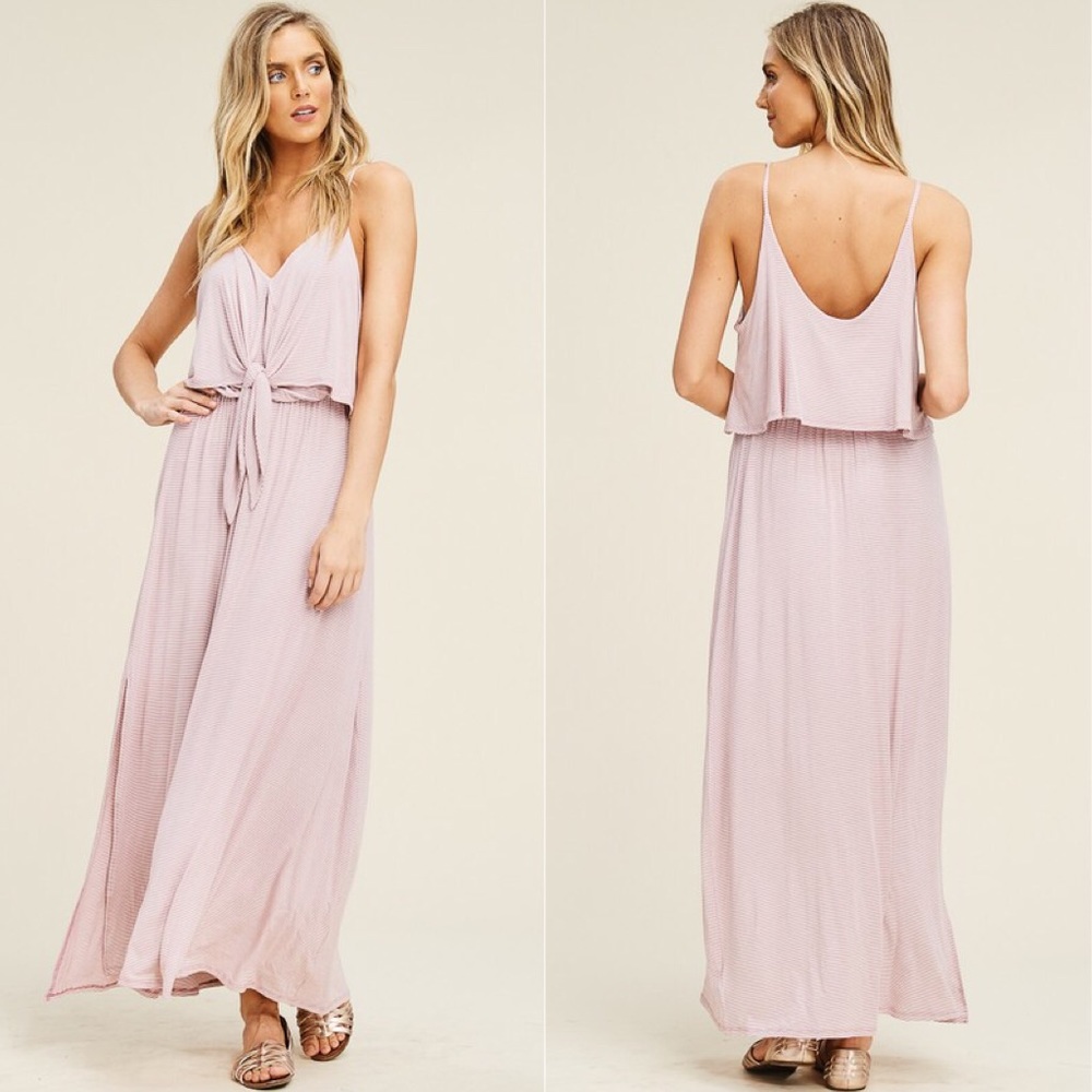 Mauve Boho Front Knot Stripe Maxi Dress